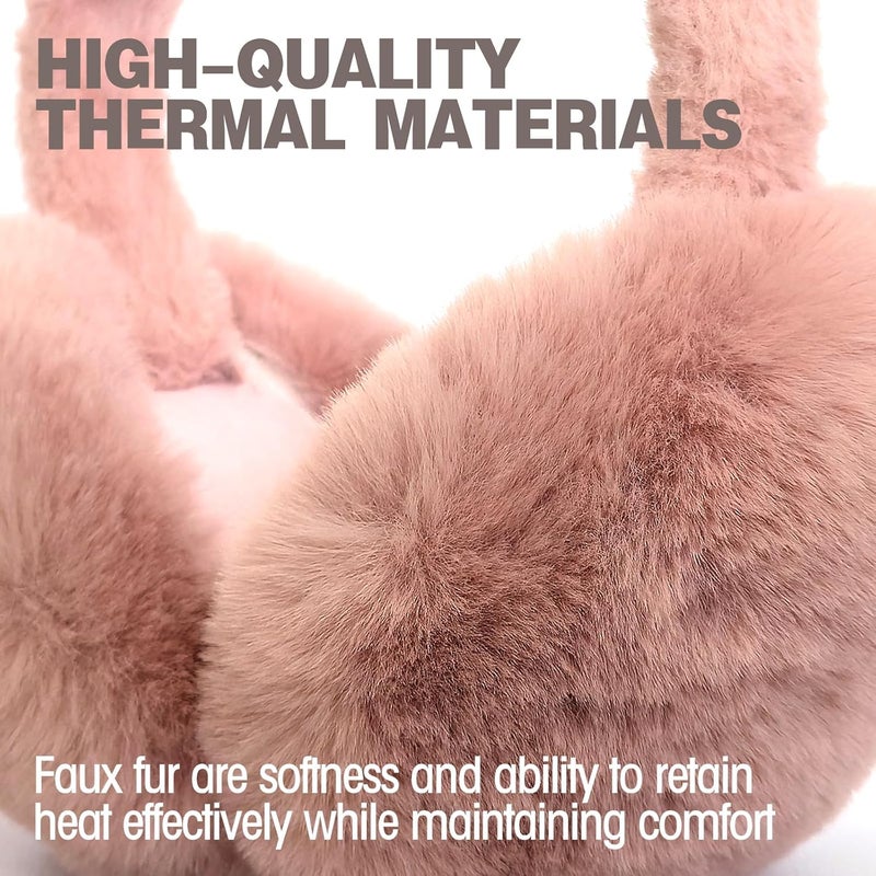 Cisnocr 2pcs Earmuffs for Women Winter White Black Fur Earmuffs Foldable Ear Warmer Soft Ear Covers - Image 2
